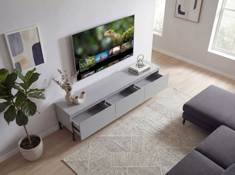 Lowboard 150cm Grau, 3 Schubladen, grifflos – Wohnling TV-Kommode
