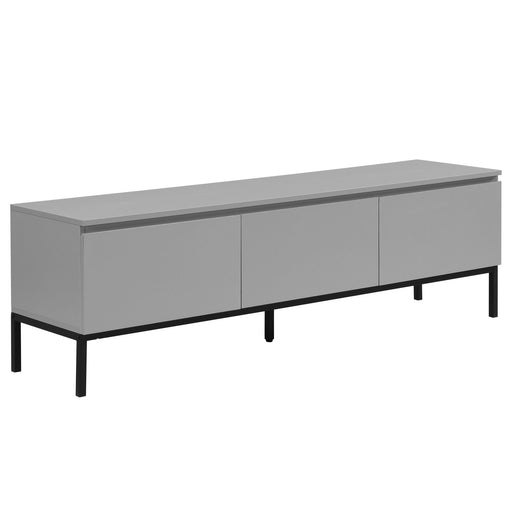 Wohnling TV-Kommode Lowboard 150cm Grau mit drei grifflosen Schubladen in Gesamtansicht.