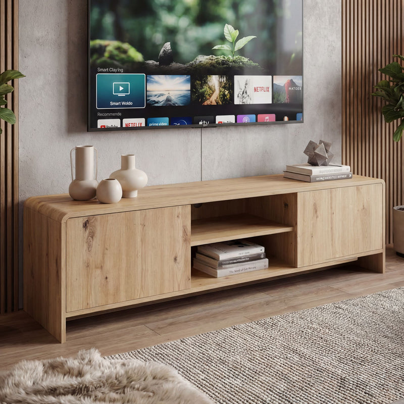 TV Lowboard Wohnling 155 cm in Eiche Dekor mit Push-to-Open-Türen