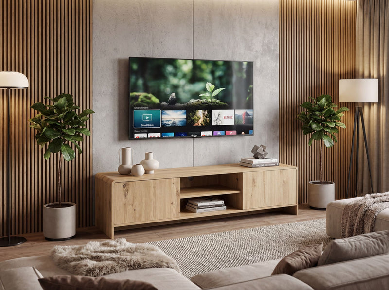 TV Lowboard Wohnling 155 cm in Eiche Dekor mit Push-to-Open-Türen