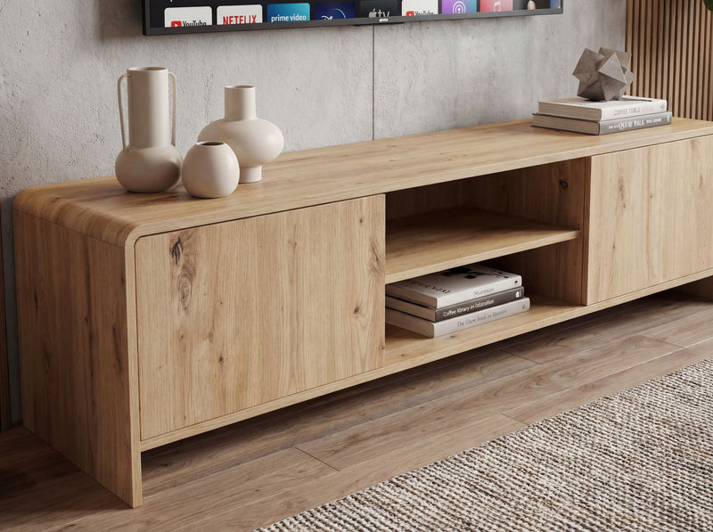 TV Lowboard Wohnling 155 cm in Eiche Dekor mit Push-to-Open-Türen