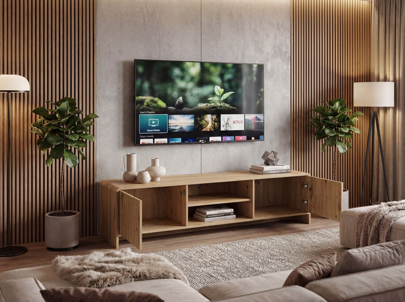 TV Lowboard Wohnling 155 cm in Eiche Dekor mit Push-to-Open-Türen