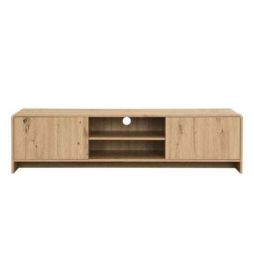 TV Lowboard Wohnling 155 cm in Eiche Dekor mit zwei Seitentüren und offenem Mittelbereich, Gesamtansicht.