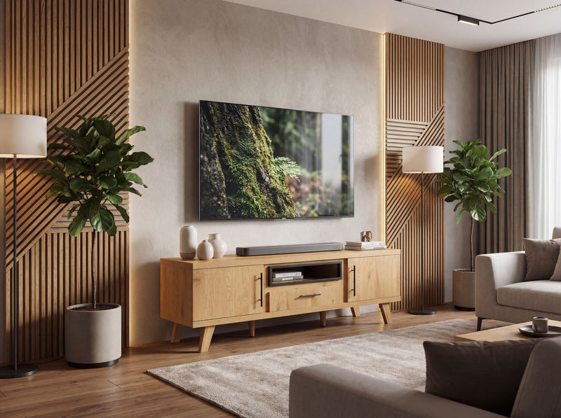 TV Lowboard Eiche Dekor 150 cm mit 2 Türen und Schublade, Wohnling