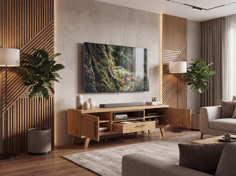 TV Lowboard Eiche Dekor 150 cm mit 2 Türen und Schublade, Wohnling