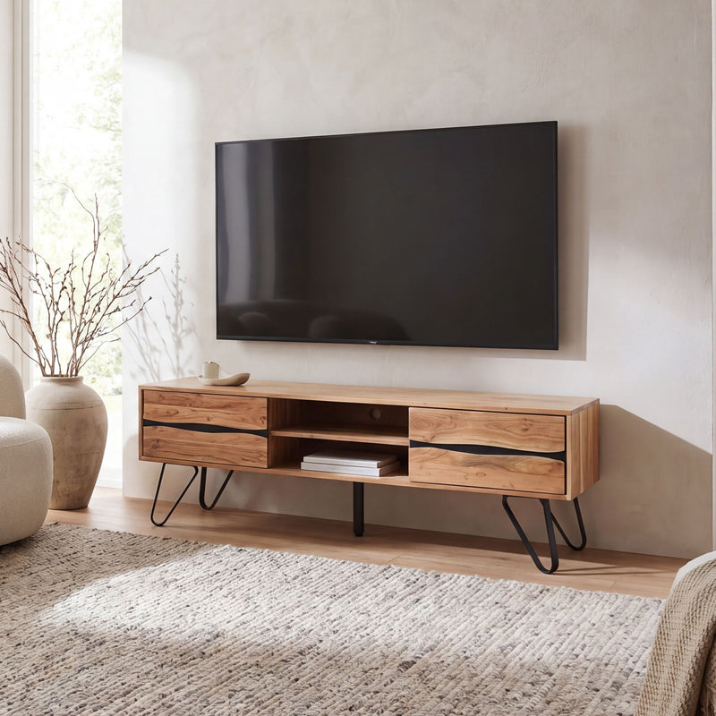 Lowboard Akazie 160 cm Massivholz mit 2 Türen – TV-Kommode Wohnzimmer