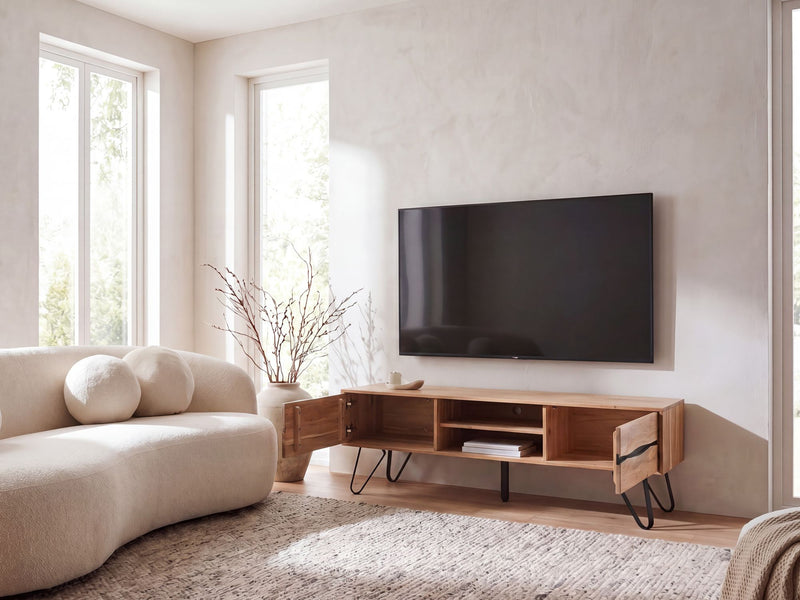 Lowboard Akazie 160 cm Massivholz mit 2 Türen – TV-Kommode Wohnzimmer