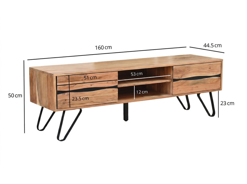 Lowboard Akazie 160 cm Massivholz mit 2 Türen – TV-Kommode Wohnzimmer