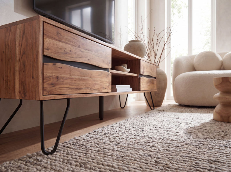 Lowboard Akazie 160 cm Massivholz mit 2 Türen – TV-Kommode Wohnzimmer