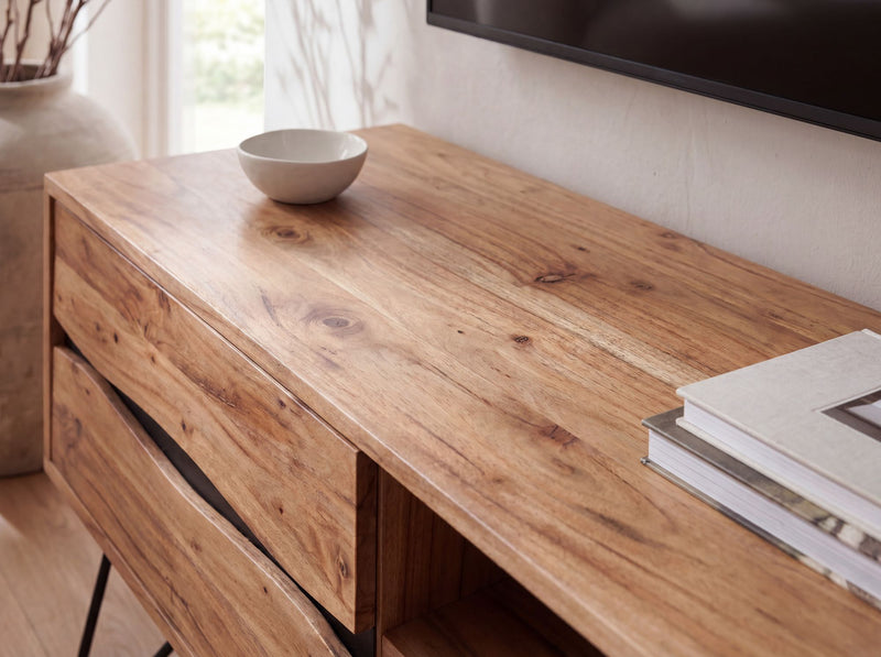 Lowboard Akazie 160 cm Massivholz mit 2 Türen – TV-Kommode Wohnzimmer