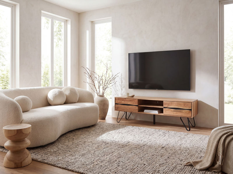 Lowboard Akazie 160 cm Massivholz mit 2 Türen – TV-Kommode Wohnzimmer