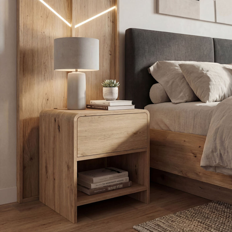 Nachttisch Eiche Dekor Wohnling mit Schublade fürs Boxspringbett