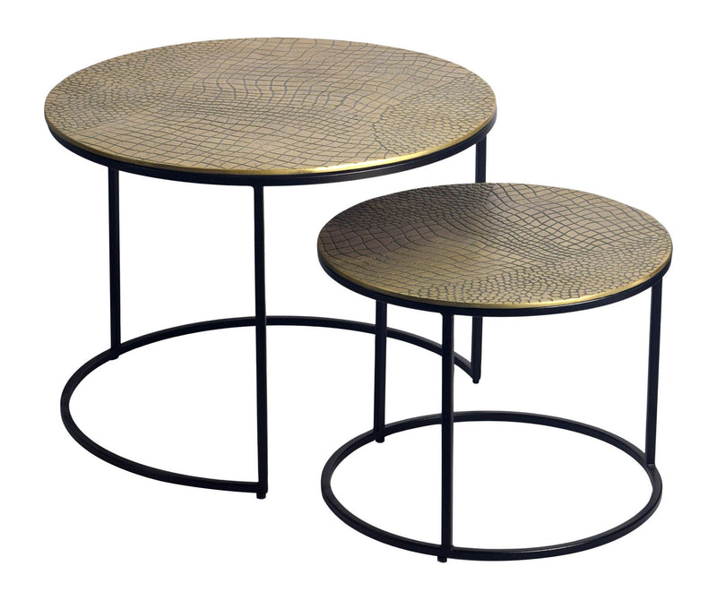 Wohnling Satztisch 2er Set rund in Gold mit Alu-Tischplatten