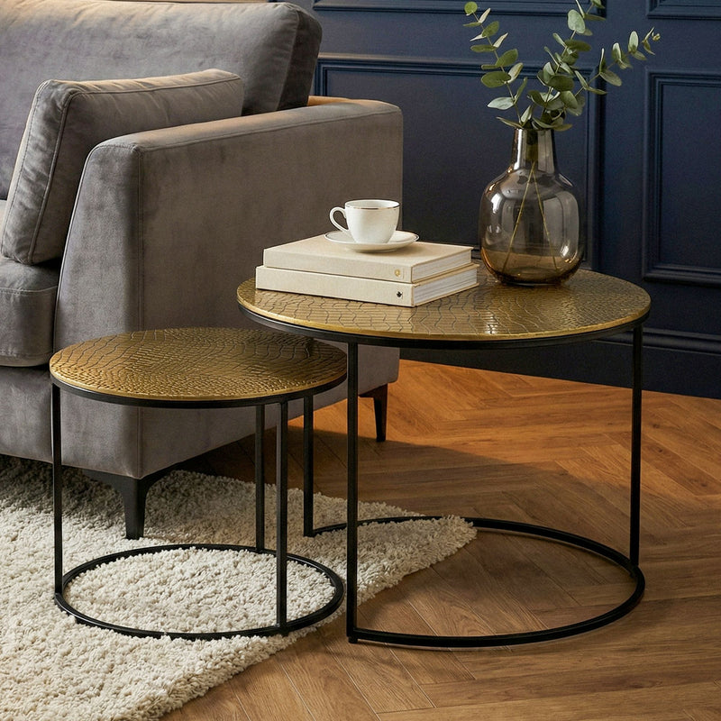 Wohnling Satztisch 2er Set rund in Gold mit Alu-Tischplatten