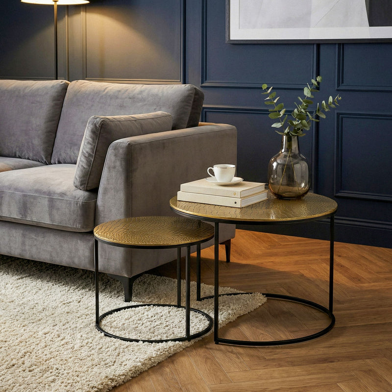 Wohnling Satztisch 2er Set rund in Gold mit Alu-Tischplatten