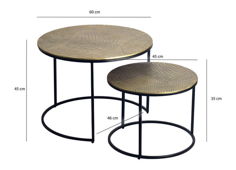 Wohnling Satztisch 2er Set rund in Gold mit Alu-Tischplatten