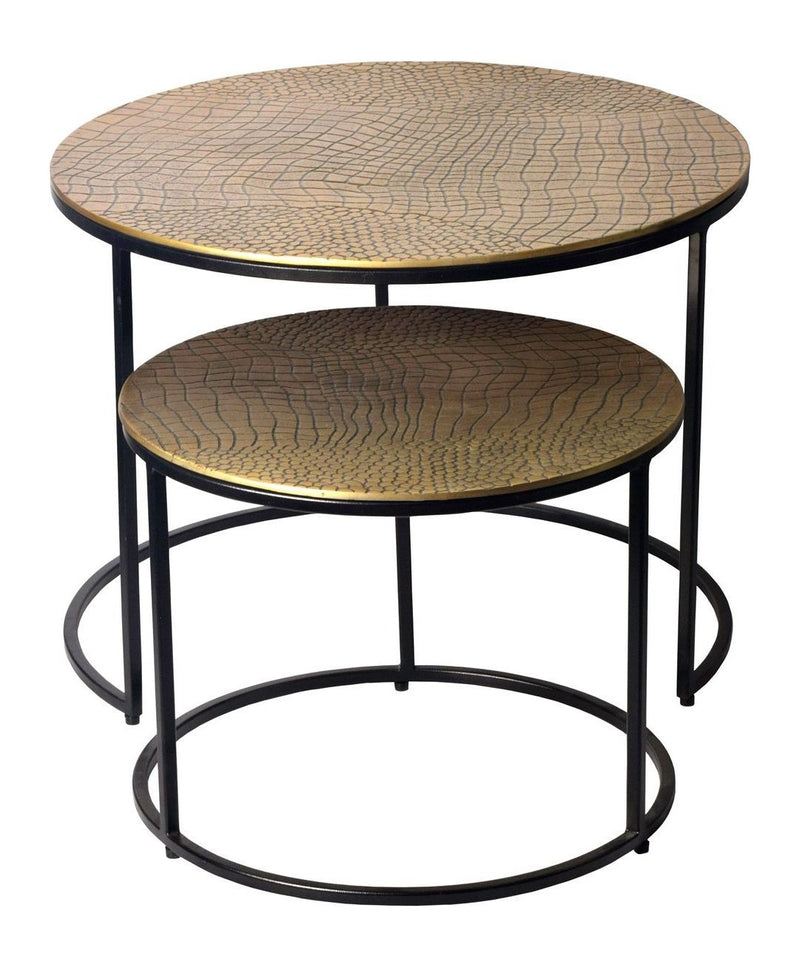 Wohnling Satztisch 2er Set rund in Gold mit Alu-Tischplatten