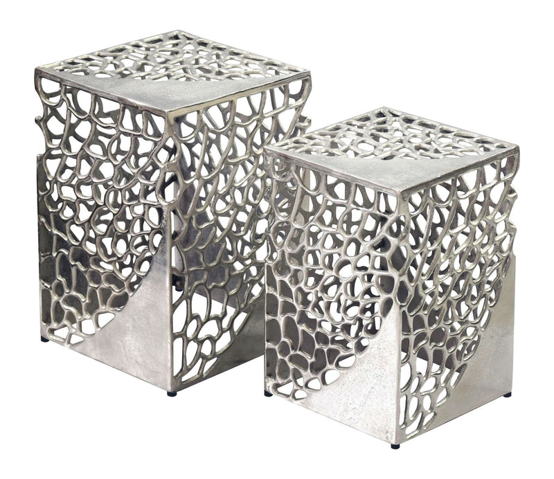 Beistelltisch Aluminium 2er-Set Silber – Design-Satztisch Wohnzimmer