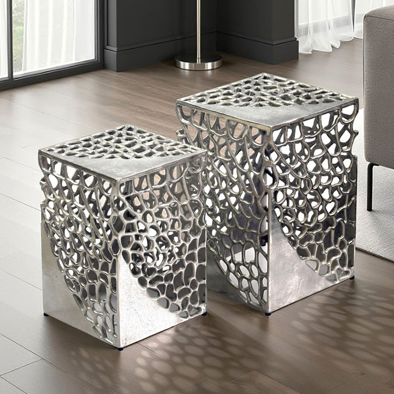 Beistelltisch Aluminium 2er-Set Silber – Design-Satztisch Wohnzimmer