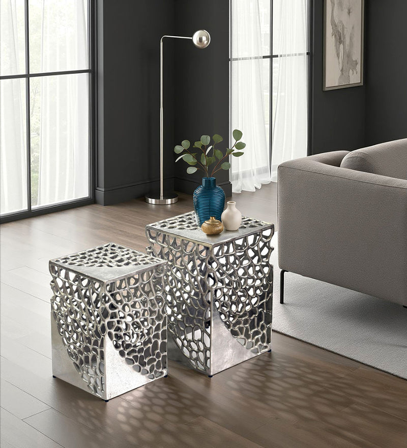 Beistelltisch Aluminium 2er-Set Silber – Design-Satztisch Wohnzimmer