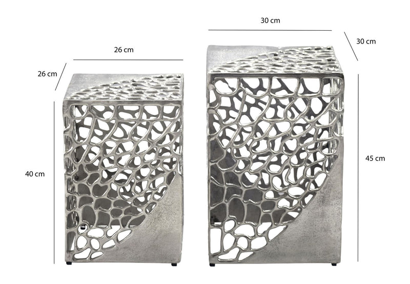 Beistelltisch Aluminium 2er-Set Silber – Design-Satztisch Wohnzimmer