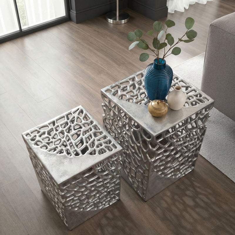 Beistelltisch Aluminium 2er-Set Silber – Design-Satztisch Wohnzimmer