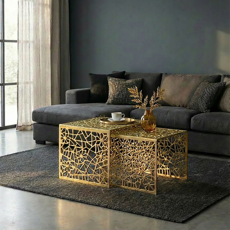 Satztisch-Set Aluminium Gold, 2-teilig im modernen Design von Wohnling