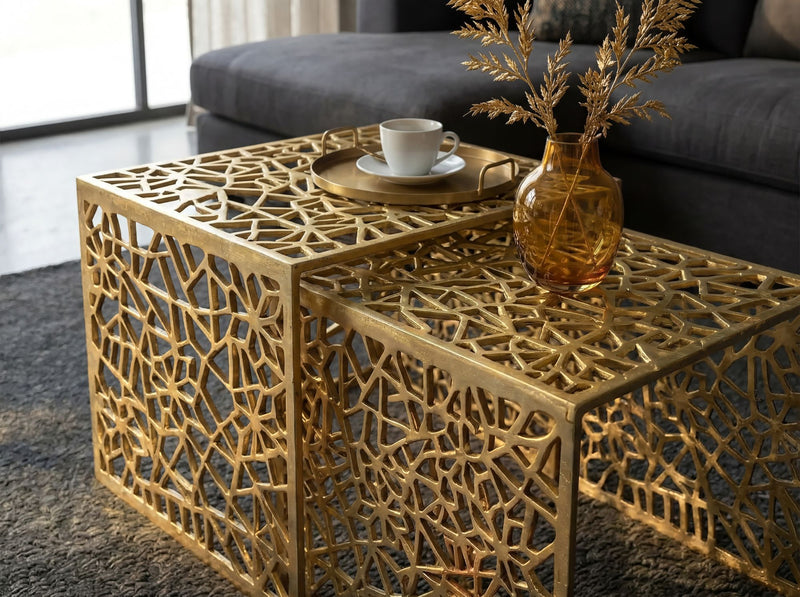 Satztisch-Set Aluminium Gold, 2-teilig im modernen Design von Wohnling