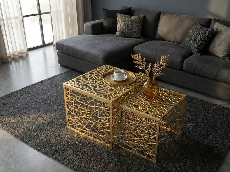 Satztisch-Set Aluminium Gold, 2-teilig im modernen Design von Wohnling