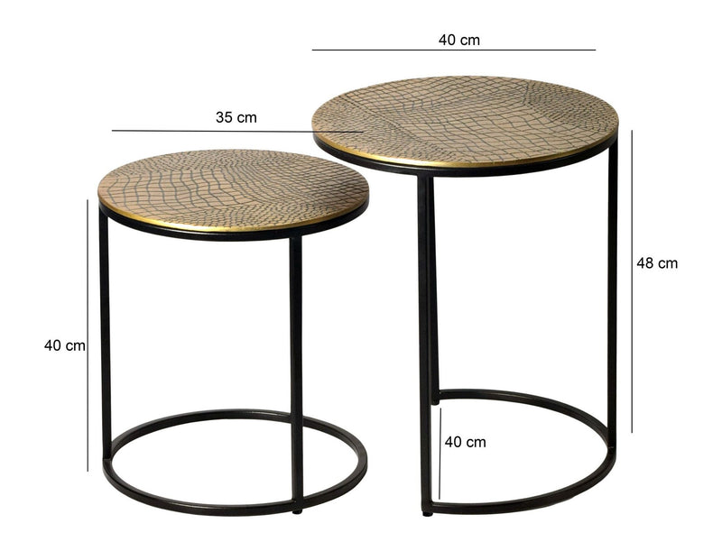 Satztisch Metall 2er Set Gold, runde Beistelltische mit Musterplatten
