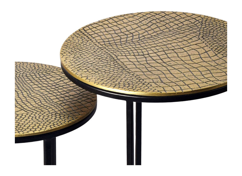 Satztisch Metall 2er Set Gold, runde Beistelltische mit Musterplatten