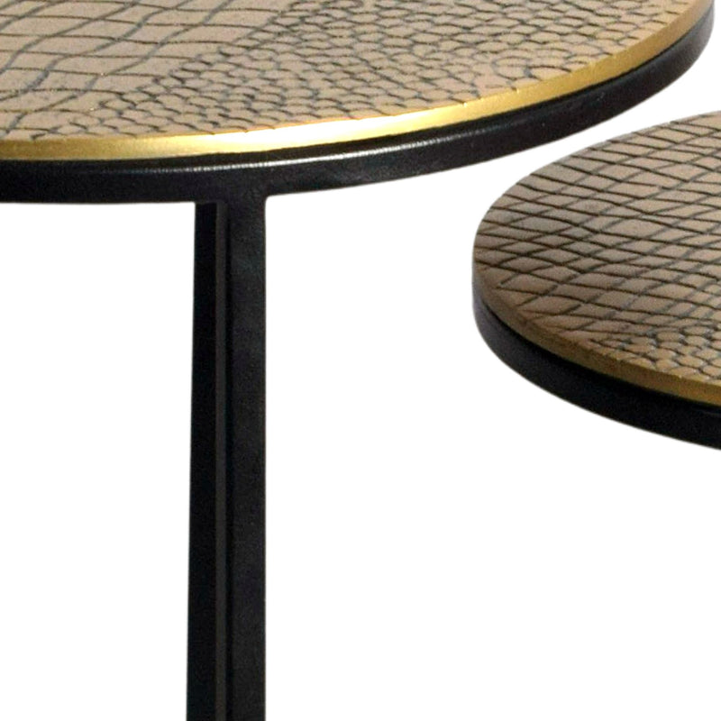Satztisch Metall 2er Set Gold, runde Beistelltische mit Musterplatten