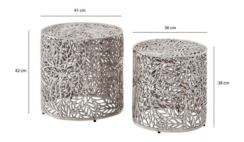 Satztisch Aluminium 2er-Set in Silber mit Blattmuster von Wohnling