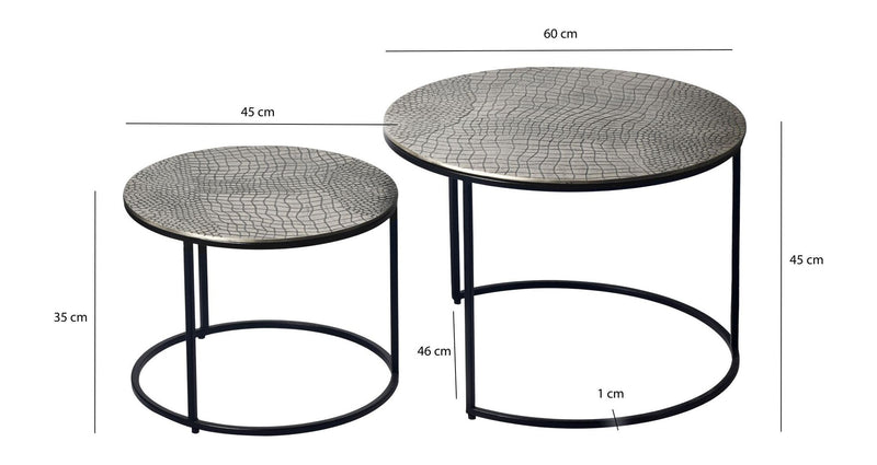 Satztisch 2er-Set rund Silber mit gemusterten Aluminium-Tischplatten