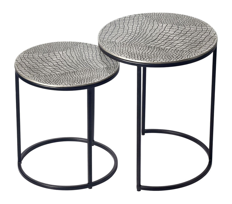 Satztisch 2er Set rund in Silber mit Metallgestell von Wohnling