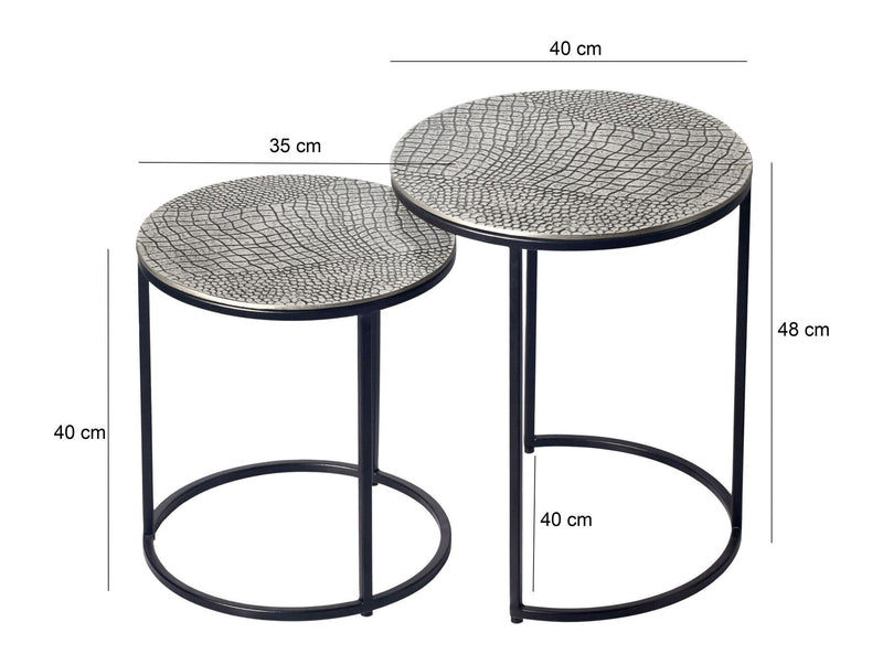 Satztisch 2er Set rund in Silber mit Metallgestell von Wohnling