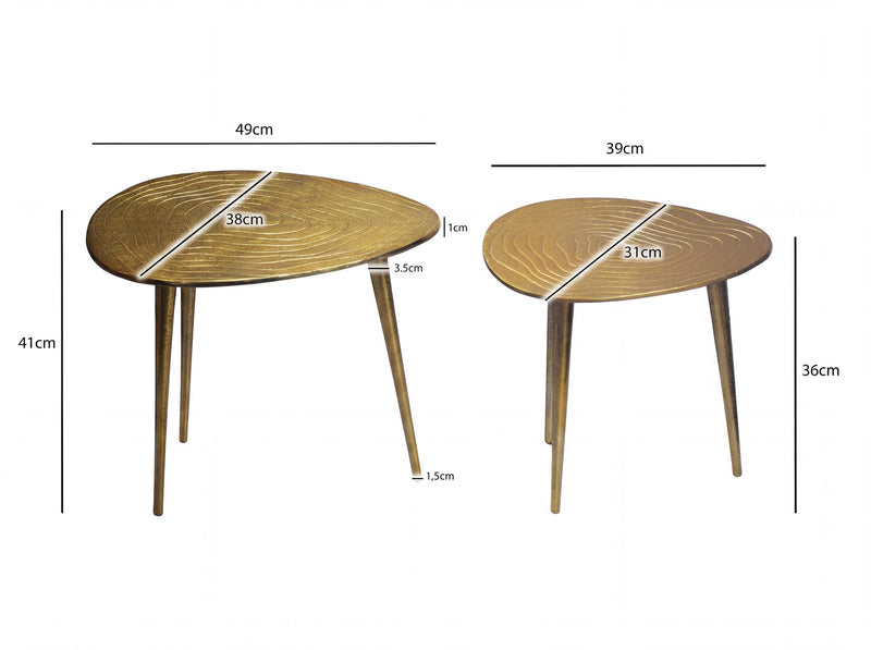 Satztische 2er Set Couchtisch Gold aus Aluminium im Retro-Design