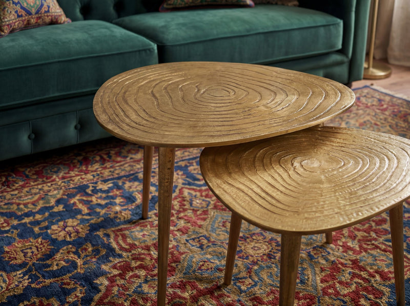 Satztische 2er Set Couchtisch Gold aus Aluminium im Retro-Design