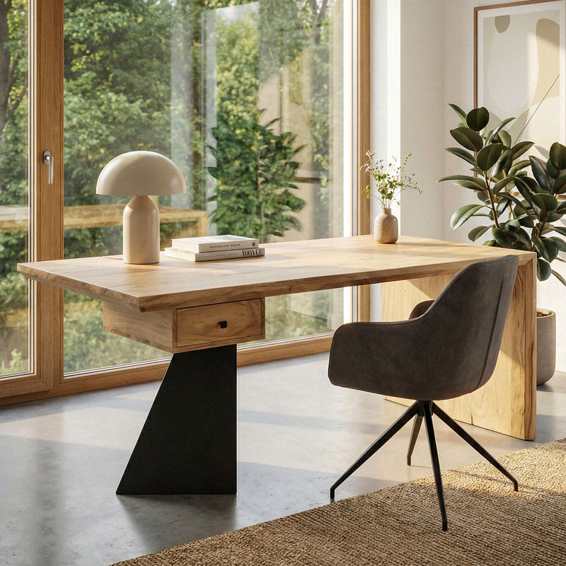 Schreibtisch Akazie Massivholz 180x90 cm mit Schublade, Industrial