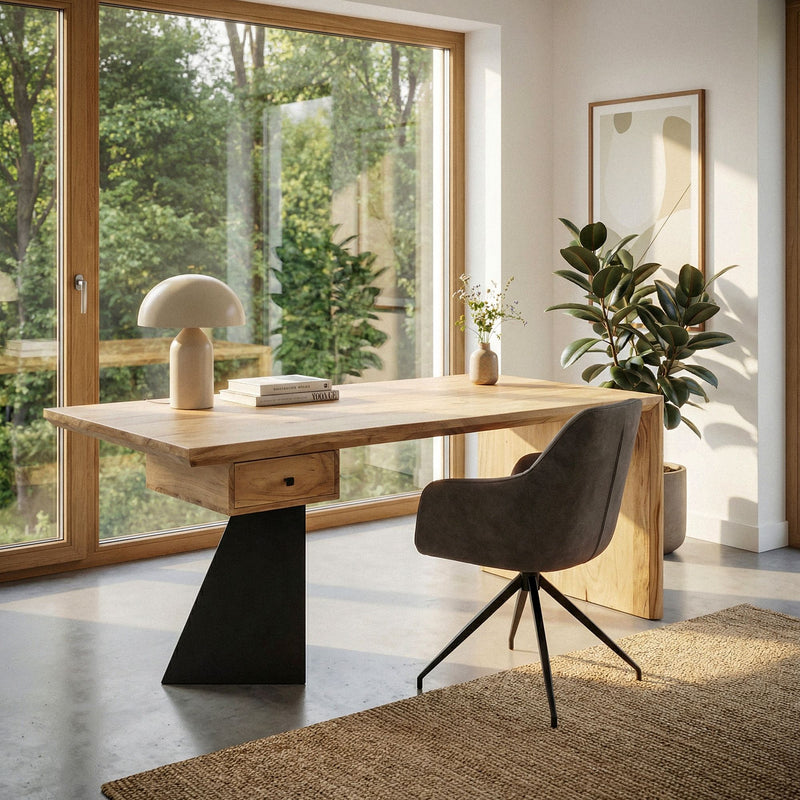 Schreibtisch Akazie Massivholz 180x90 cm mit Schublade, Industrial