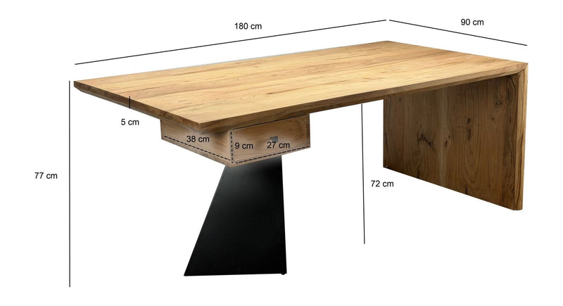 Schreibtisch Akazie Massivholz 180x90 cm mit Schublade, Industrial