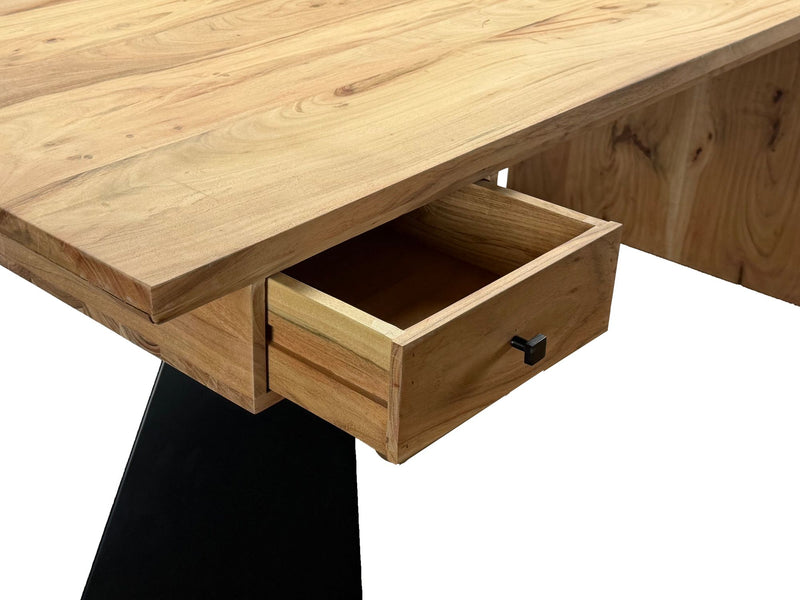 Schreibtisch Akazie Massivholz 180x90 cm mit Schublade, Industrial