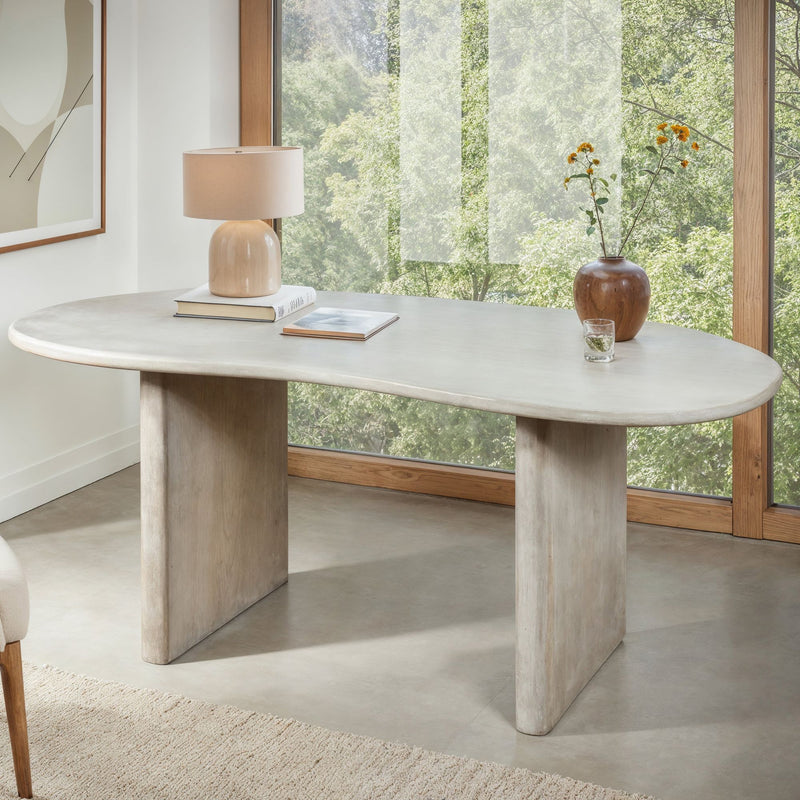 Schreibtisch Nierenform 180x90 cm Mango Massivholz Weiß Retro