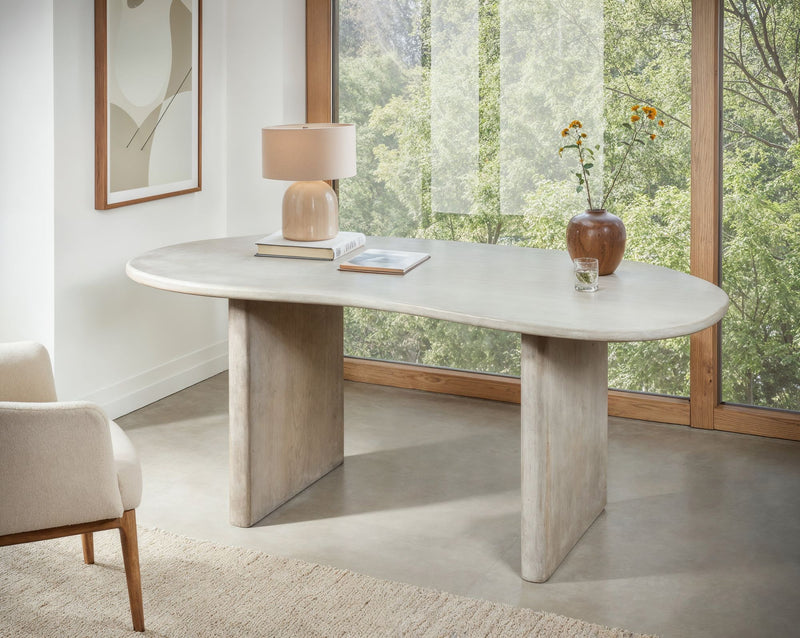 Schreibtisch Nierenform 180x90 cm Mango Massivholz Weiß Retro