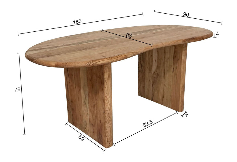 Schreibtisch Akazie Massivholz 180x90 cm Nierenform Retro Homeoffice