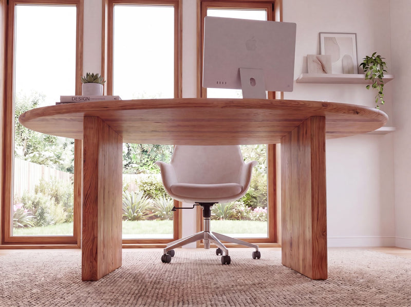 Schreibtisch Akazie Massivholz 180x90 cm Nierenform Retro Homeoffice