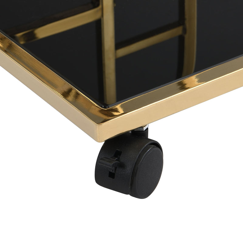 Servierwagen Gold mit Glasablagen auf Rollen, Barwagen Wohnling