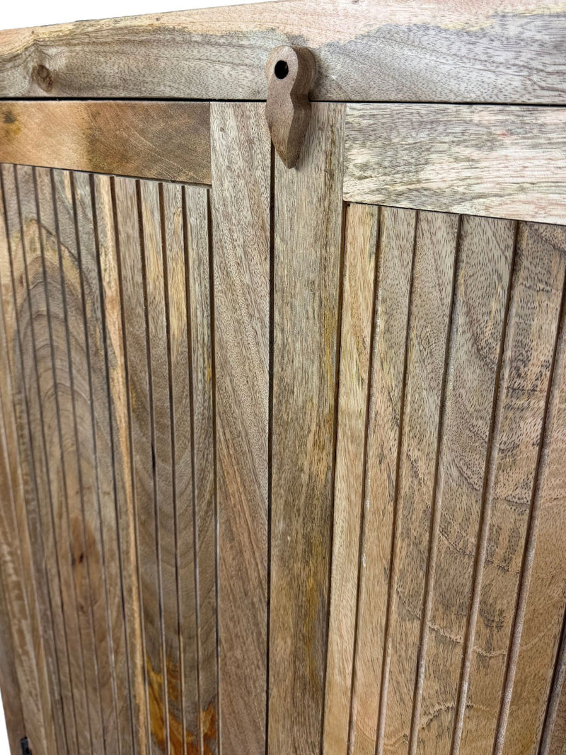 Sideboard Mango Massivholz 90x187cm, Braun mit Lamellen-Front Wohnling