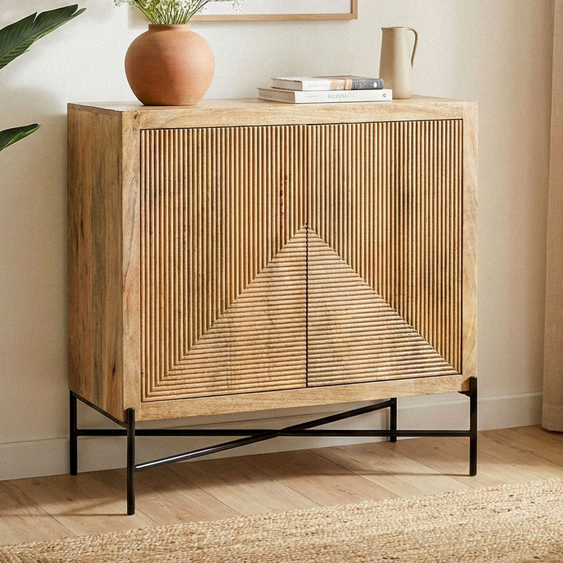 Sideboard Mango 91x96cm aus Massivholz mit Metallgestell im Loft-Stil
