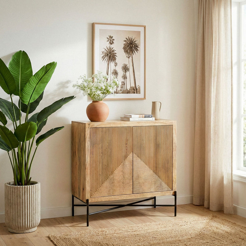 Sideboard Mango 91x96cm aus Massivholz mit Metallgestell im Loft-Stil